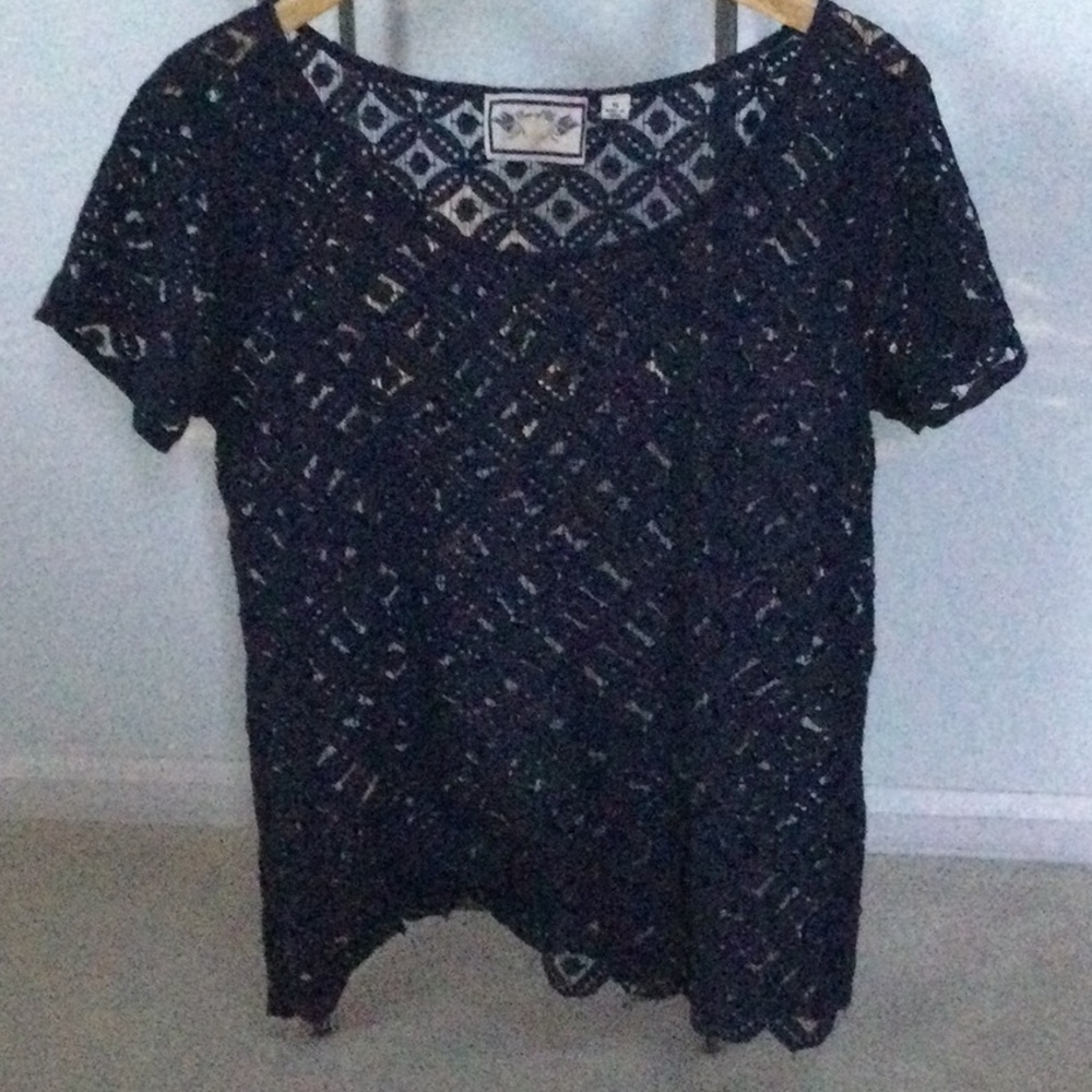 Lacy top in dark blue by “Two of us”